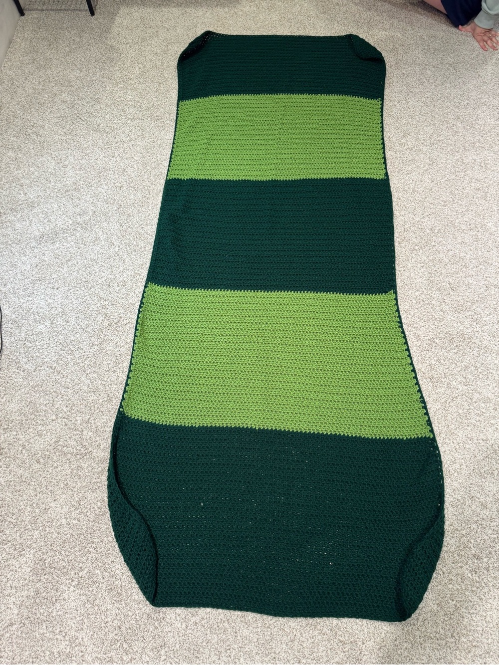 Handmade Green Striped Crocheted Blanket / Runner